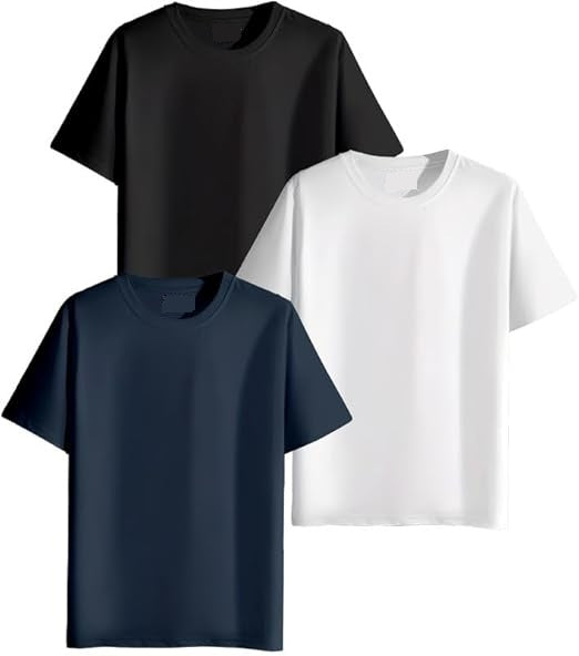 Faizify Men's Plain Round Neck T-Shirt, Pack of 3