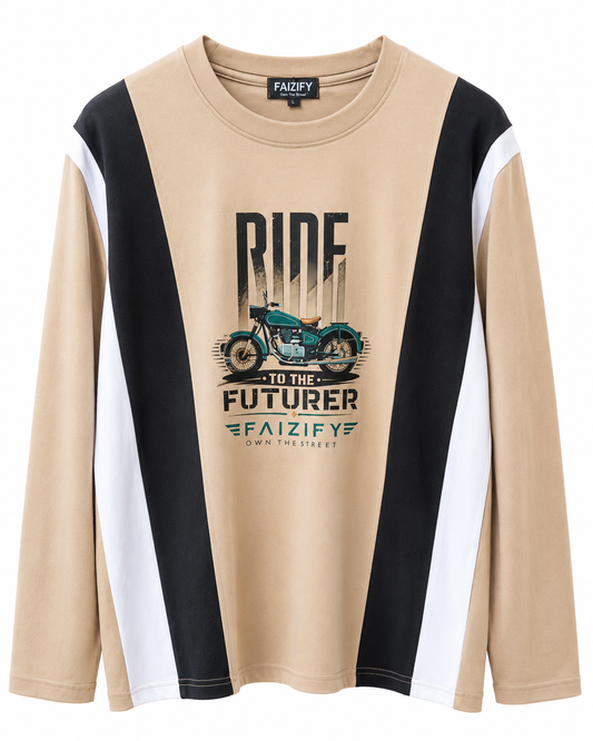 Faizify Men's Graphic Printed Full Sleeve T-Shirt, Beige