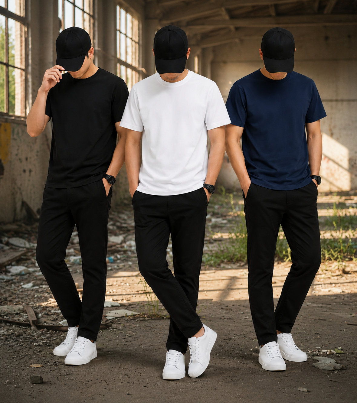 Faizify Men's Plain Round Neck T-Shirt, Pack of 3